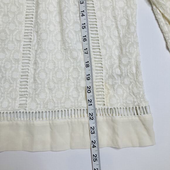 Rebecca Taylor White Silk Eyelet Boho 3/4 Sleeve Blouse Round Neck Flowy Sz 8 - Picture 5 of 9